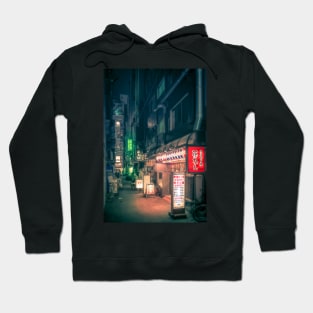 Dark City vibe midnight Green backstreet in Tokyo. Hoodie